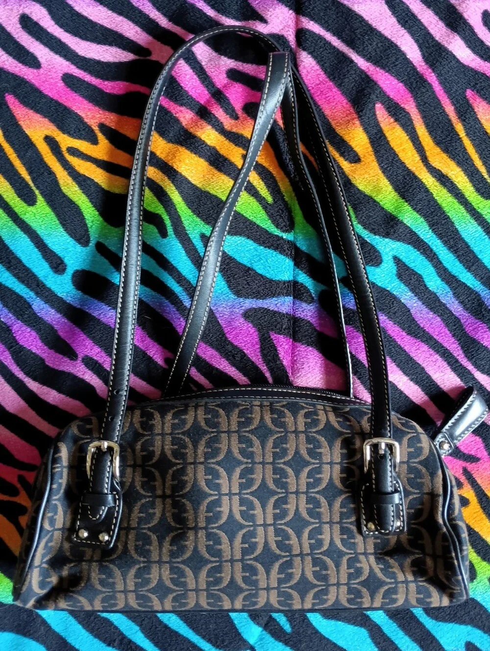🖤 Y2K Fossil Monogram Jacquard Canvas Shoulder Bag Purse Vintage SL 8009